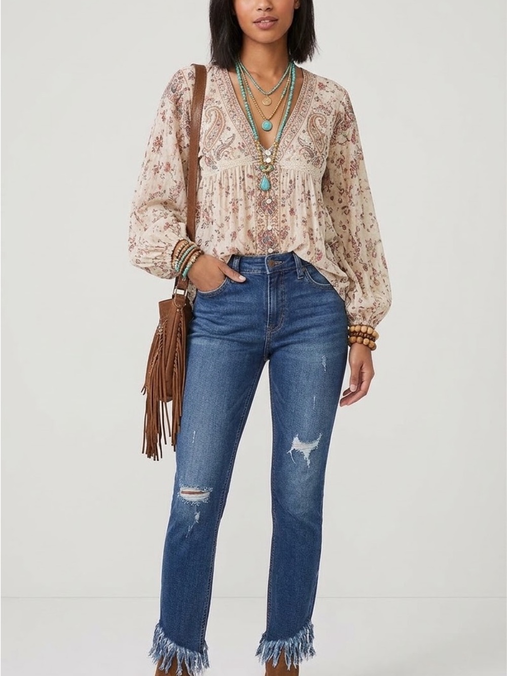 Free People Great Heights Frayed Skinny Jeans Distressed Blue 29